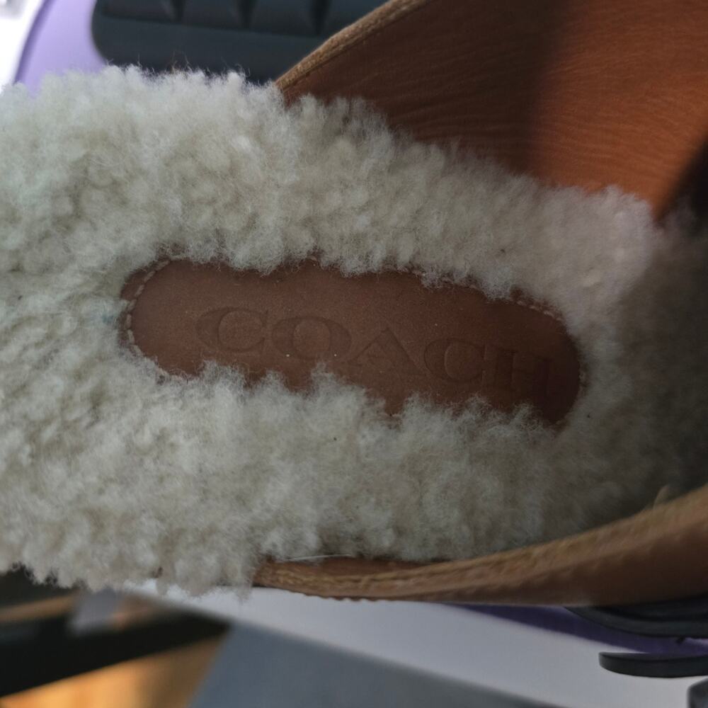 Coach Clog Slide Glitter Heel Brown Leather Shearling Insole Swarovski Crystal 7 - Picture 2 of 13